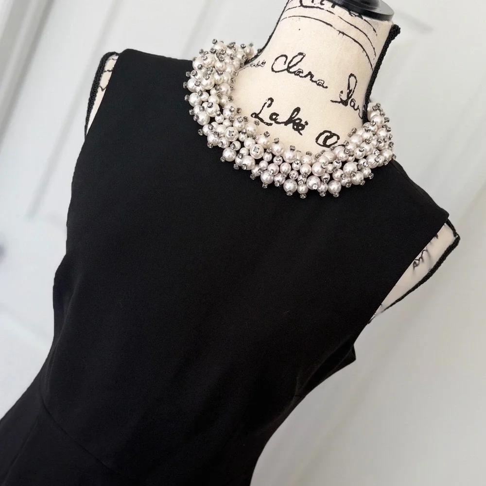 Betsey Johnson Black Pearl Rhinestone‎ Statement Collar Sleeveless Mini Dress 4